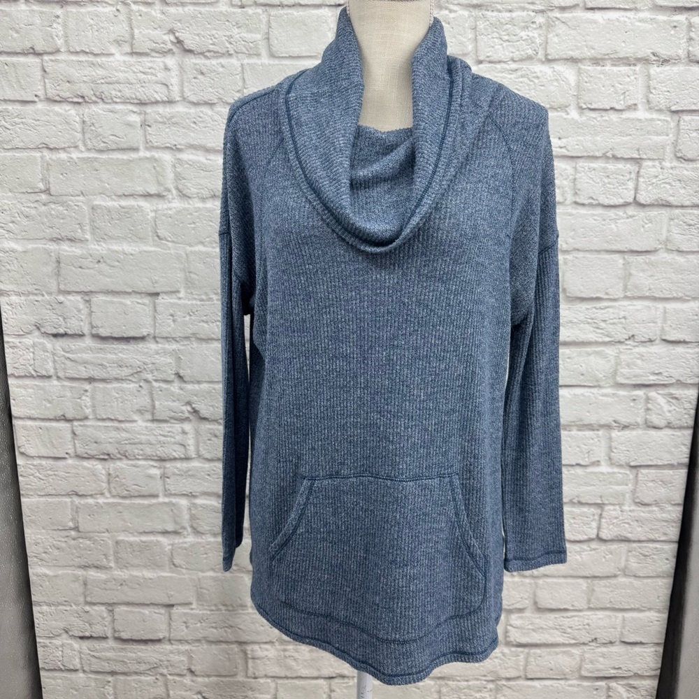 Soft Surroundings Blue Marled Cowl Neck Pullover Tunic Sweater PS